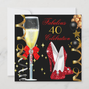 Red Black Gold 40 & Fabulous 40th Birthday Party Invitation