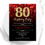 Red Black Gold 80th Birthday Invitation<br><div class="desc">80th birthday party invitation. Elegant red black design with faux glitter gold. Features stylish diamonds, bokeh lights and script font. Men or women bday invite. Perfect for a stylish adult birthday party. Personalize with your own details. Message me if you need further customization. Printed Zazzle invitations or instant download digital...</div>