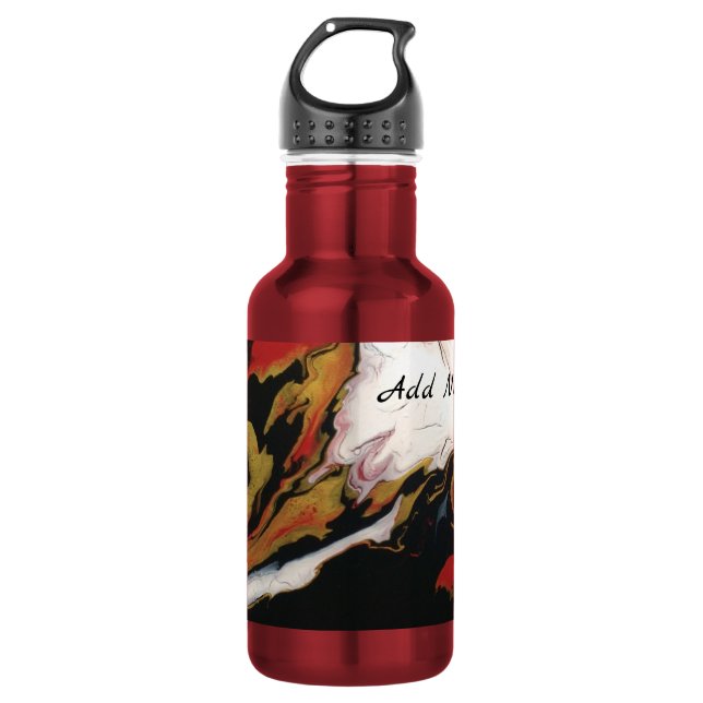 Red Black Gold Abstract Personalized Water Bottle (Front)