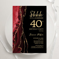 Red Black Gold Agate Surprise 40th Birthday