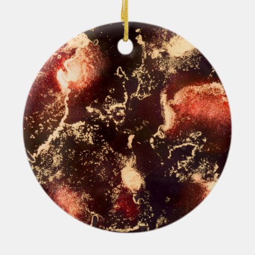 Red Black Gold Alcohol Ink Abstract Ceramic Ornament