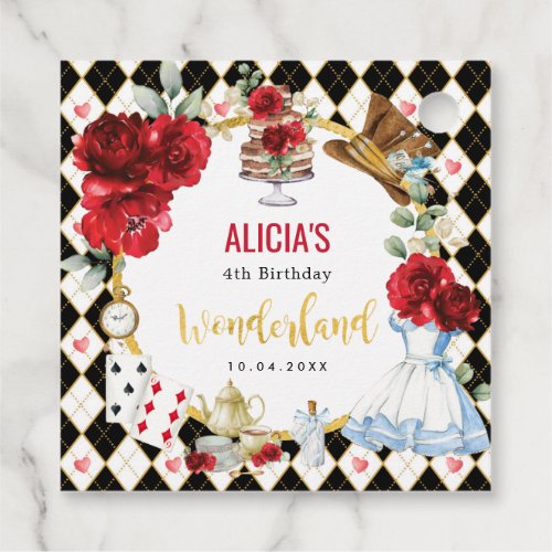 Red Black Gold Alice in Wonderland Mad Tea Party Favor Tags
