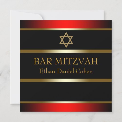 Red Black Gold Bar Mitzvah Invitations