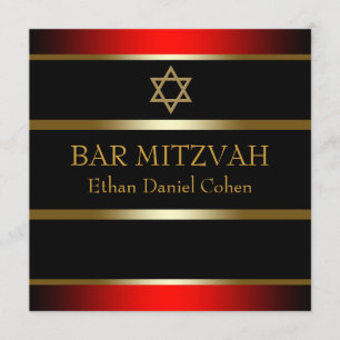 Red Black Gold Bar Mitzvah Invitation