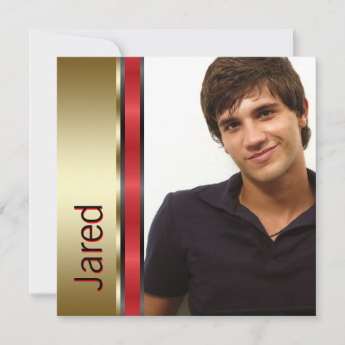 Red Black Gold Boys Photo Graduation Announcements