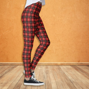 Red Black Gold Buffalo Plaid Leggings