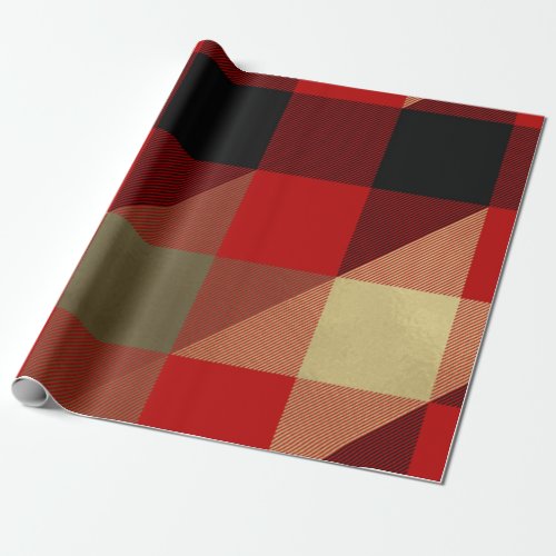 Red Black Gold Buffalo Plaid Rustic Holiday Wrapping Paper