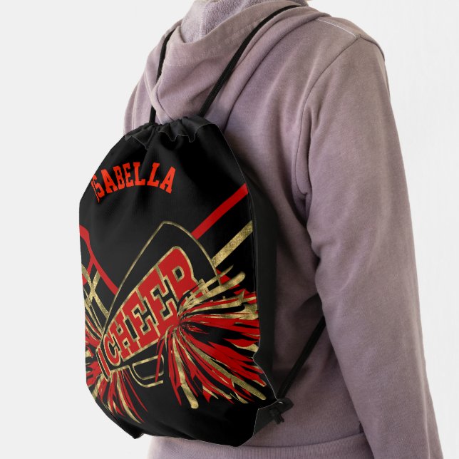 Red, Black & Gold Cheerleader Drawstring Bag (Insitu)