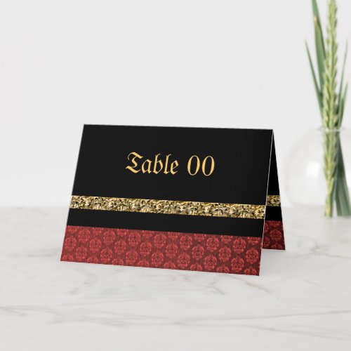 Red black gold damask wedding thank you card