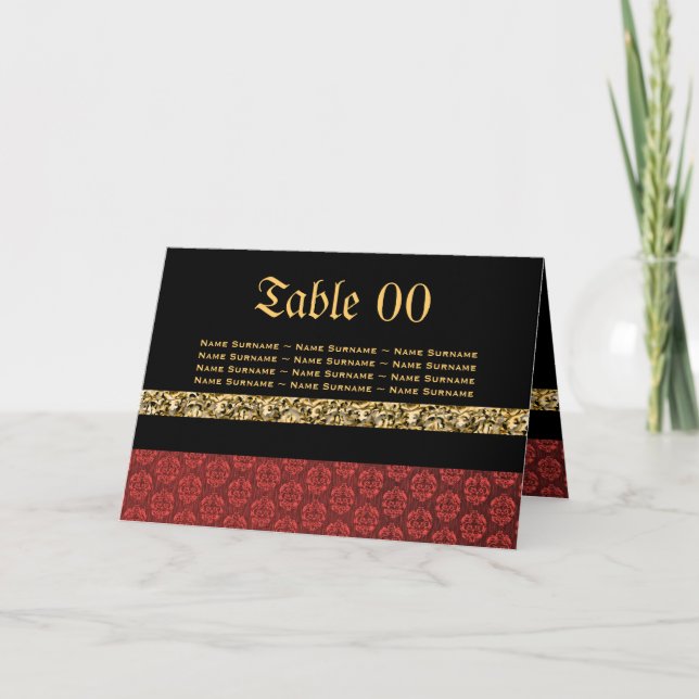Red black gold damask wedding thank you card (Front)
