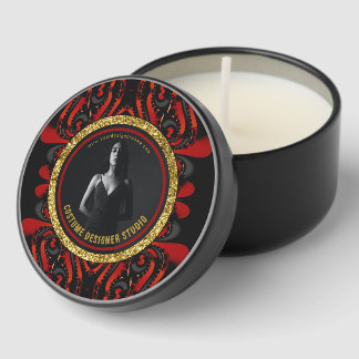Red Black + Gold Dark Artistry Business Promo Self Mini Candle Favors