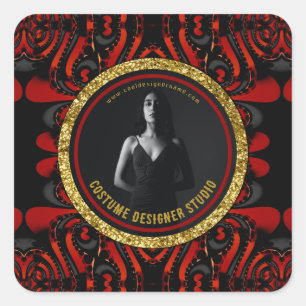 Red Black + Gold Dark Artistry Business Promo Self Square Sticker