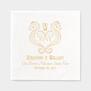 Red Black Gold Dragon Monogram Fantasy Wedding Foil Napkins