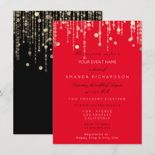 Red Black  Gold Drips Birthday Bridal Shower Invit Invitation
