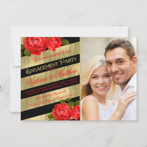 Red Black Gold Engagement Party Invitation