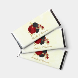 red black & gold floral wedding hershey bar favors