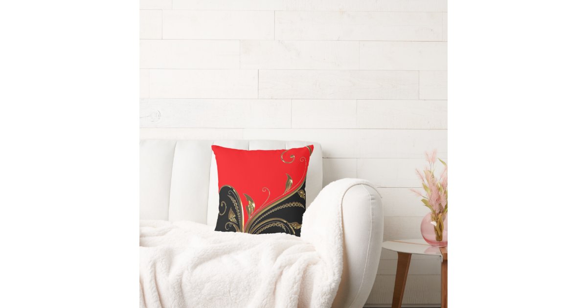 Red Black Gold Flourish Throw Pillow Zazzle