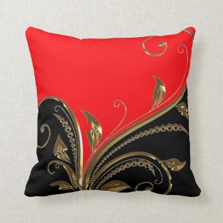 Red Black Gold Flourish Throw Pillow