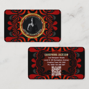 Red Black + Gold Funky Gothic Creative Business Card