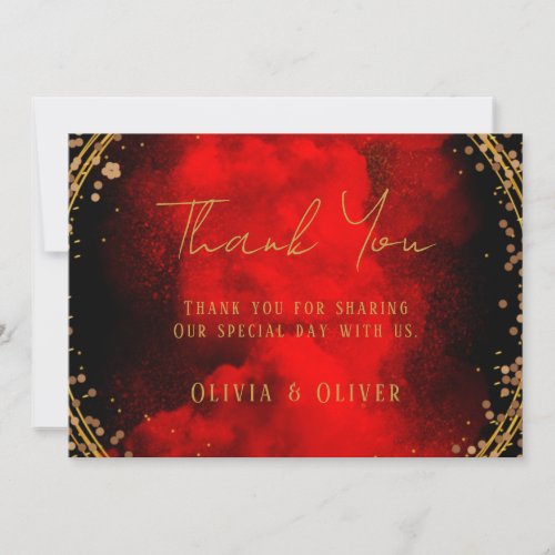 Red Black Gold Geometric Wedding Thank You Cards