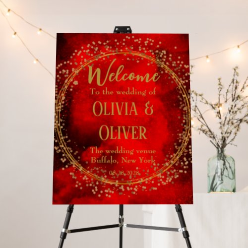 Red Black Gold Geometric Wedding Welcome sign