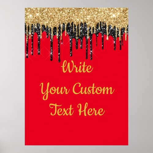 Red Black Gold Glitter Birthday Party Anniversary Poster