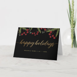 Red Black & Gold Happy Holiday Script foliage