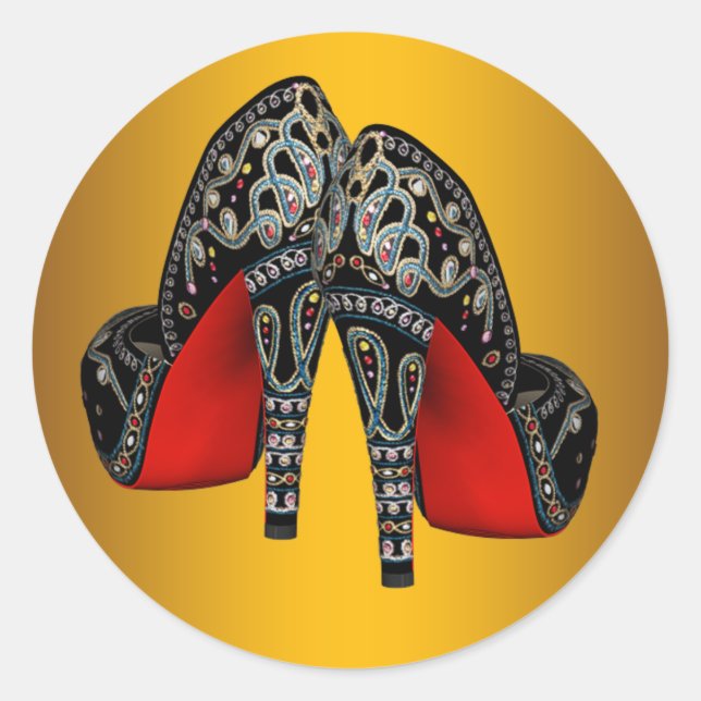 Red Black Gold High Heel Shoe Stickers (Front)