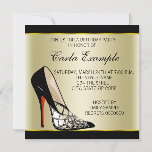 Red Black Gold High Heels Birthday Party Invitation | Zazzle