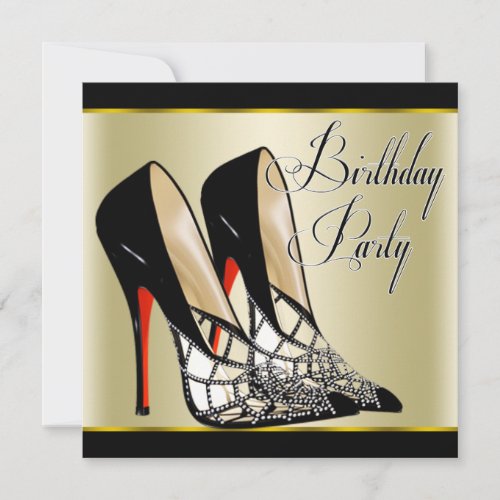 Red Black Gold High Heels Birthday Party Invitation