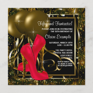 Red Black Gold High Heels Womans Birthday Party Invitation