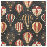 Red / Black / Gold Hot Air Balloons on Black Fabric