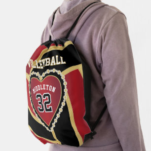 Red, Black & Gold - Love Volleyball Drawstring Bag