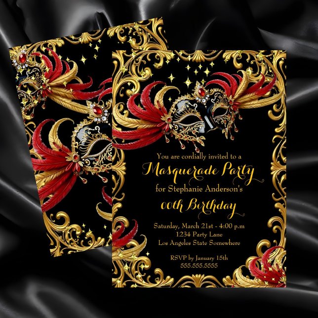 Red Black Gold Magical Night Masquerade Party Invitation (Creator Uploaded)