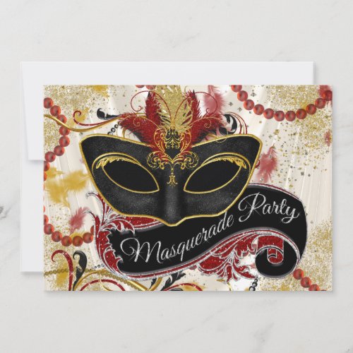 Red Black Gold Masquerade Party Invitation