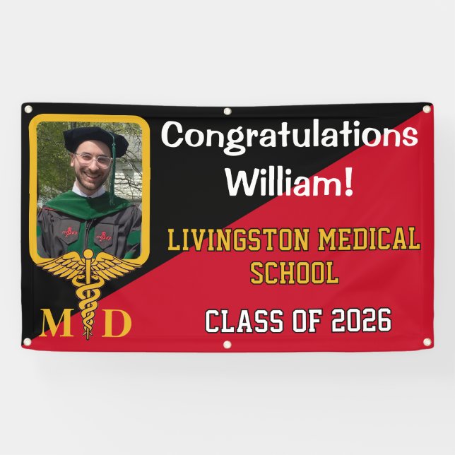 Red/Black/Gold Medical School Graduation Banner (Horizontal)