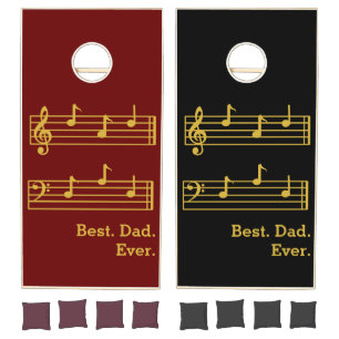 RED BLACK GOLD MUSIC NOTES BEST DAD EVER CUSTOM CORNHOLE SET