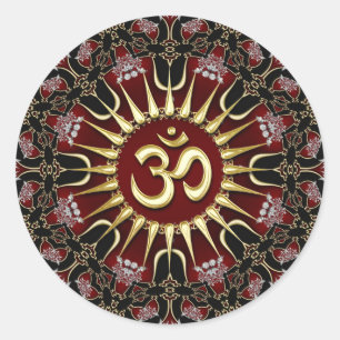 Red Black Gold OM Courage Energy Mandala Classic Round Sticker