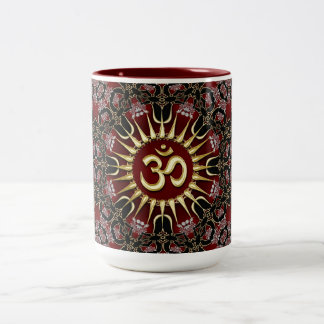 Red Black Gold OM Courage Energy Mandala Two-Tone Coffee Mug