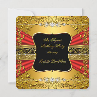 Red Black Gold Ornate Birthday Party Invitation