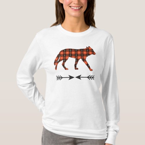 Red Black Gold Plaid Coyote T_Shirt