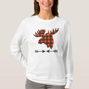 Red Black Gold Plaid Moose Head T-Shirt