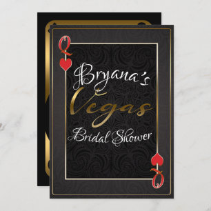 Red Black Gold Queen Hearts Vegas Bridal Shower Invitation