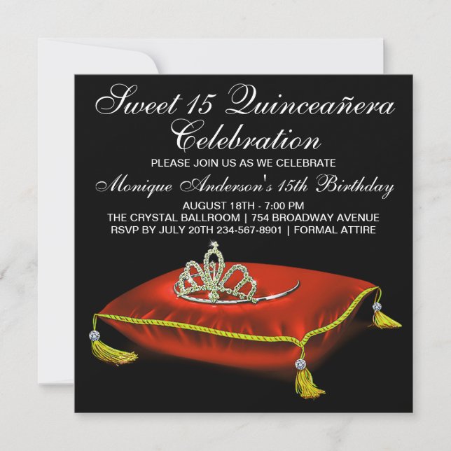 Red Black Gold Quinceanera Invitation (Front)
