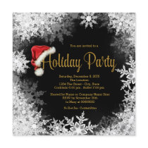 Red Black Gold Santa Hat Snowflake Holiday Party Invitation