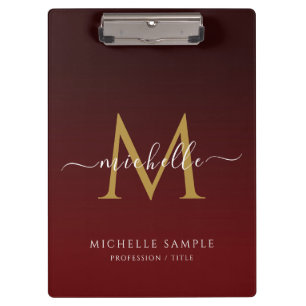 Red Black Gold Script Typography Name Monogram Clipboard