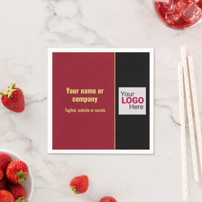 Red, Black & Gold smart stripe - add own logo Napkins (Insitu)