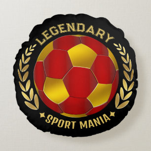 Red Black Gold Soccer Logo Round Pillow