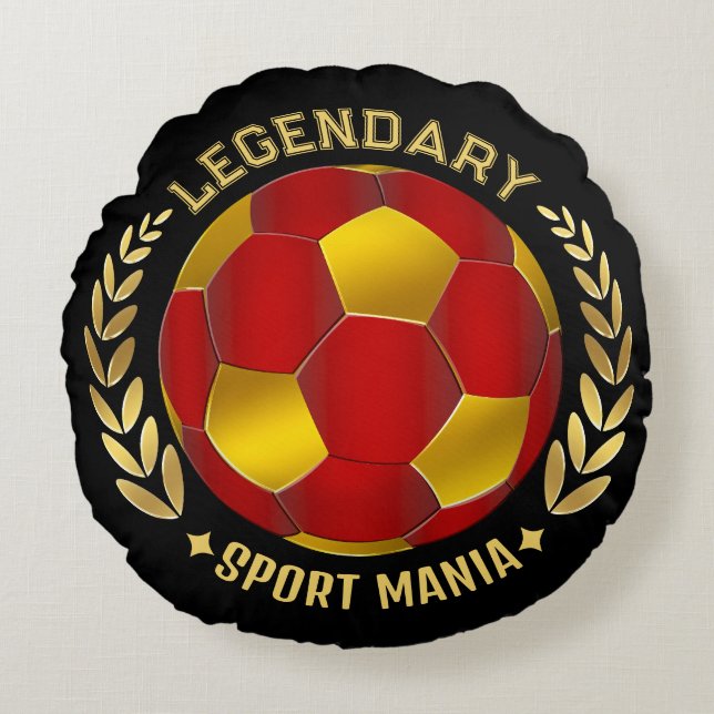 Red Black Gold Soccer Logo Round Pillow (Front)