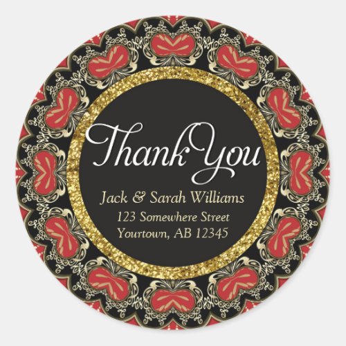 Red Black  Gold Thank You round Stickers
